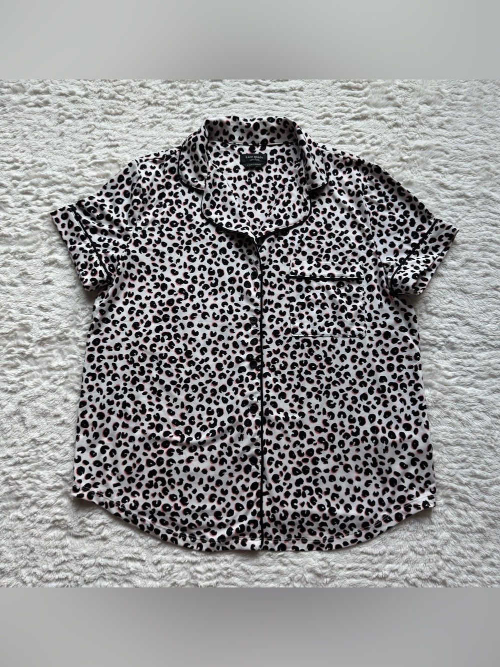 Kate Spade New York Pajama Top S Collared Button Down Leopard Animal Print NWOT